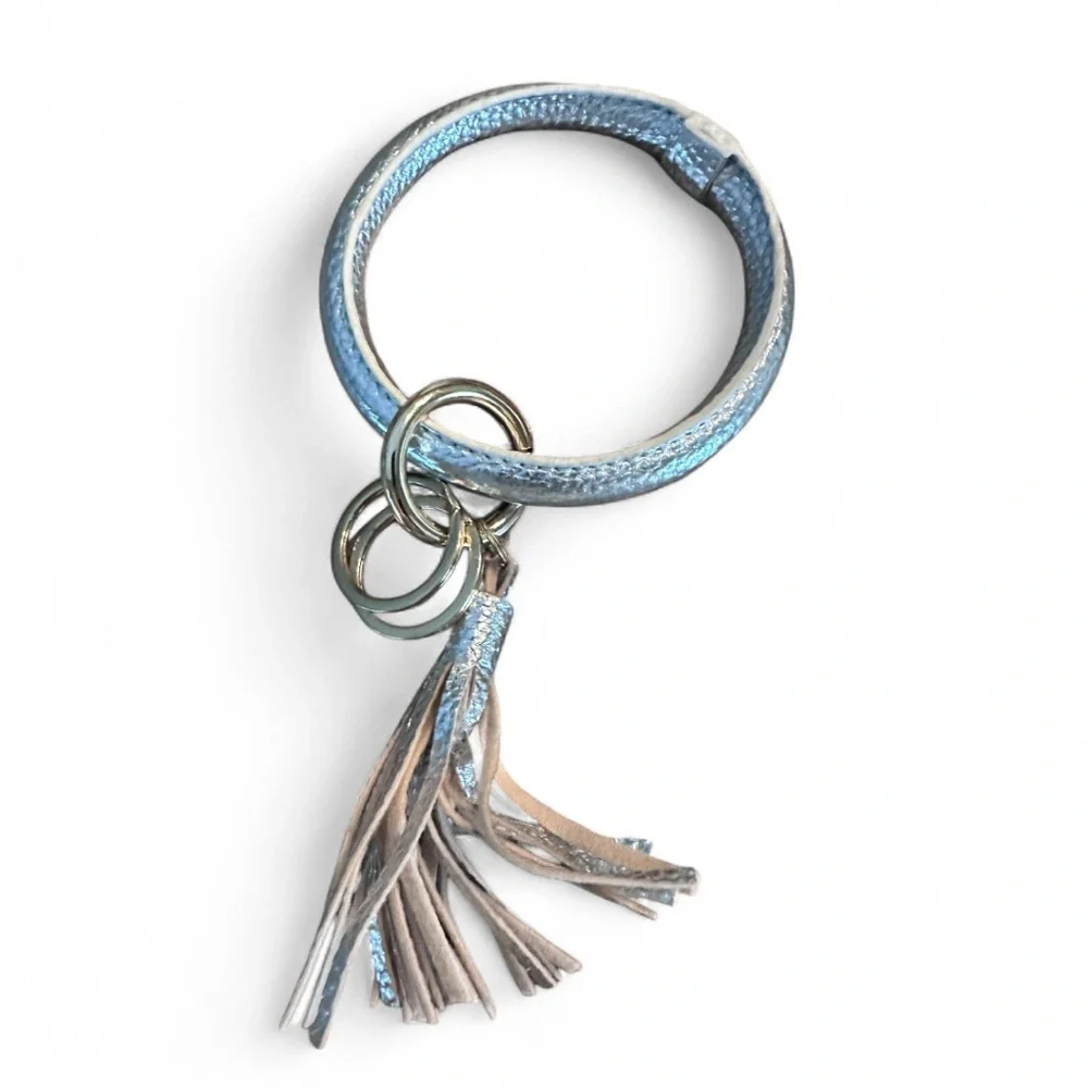 Silver Leather Tassel Keychain Bracelet- NEW